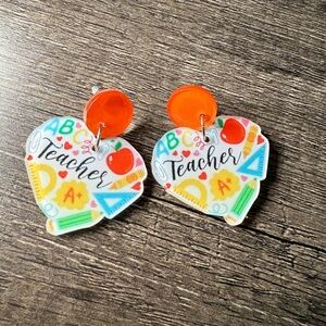 Colorful Teacher Heart Earrings